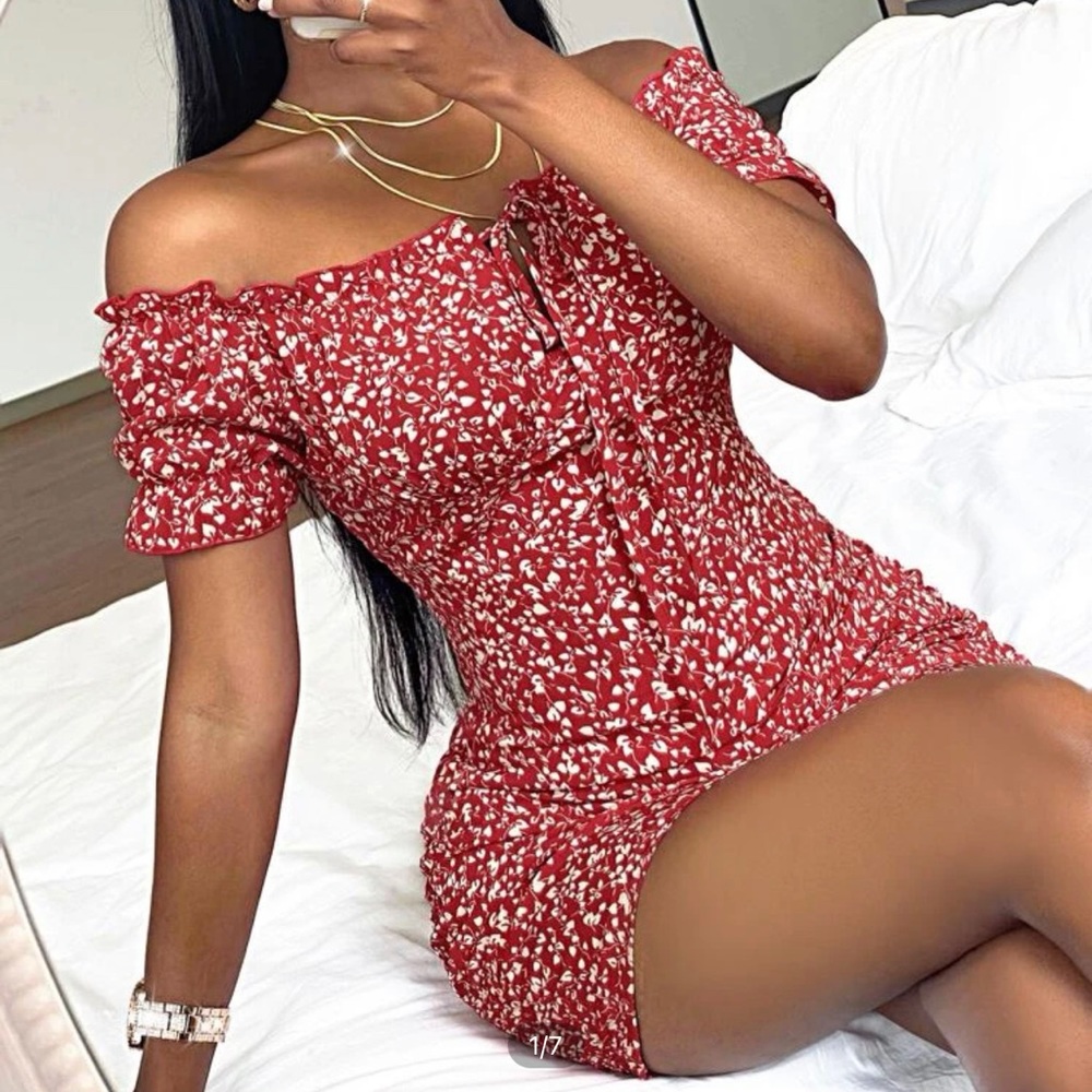 NEW red flower dress